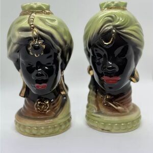 2 mid-century 1940-50s Ceramic Blackamoor Boudoir Lamp Bases